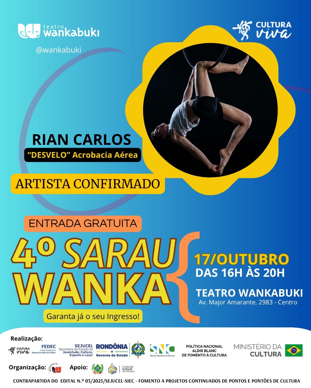 SARAU WANKA: Vilhena terá apresentações gratuitas de música, teatro e circo
