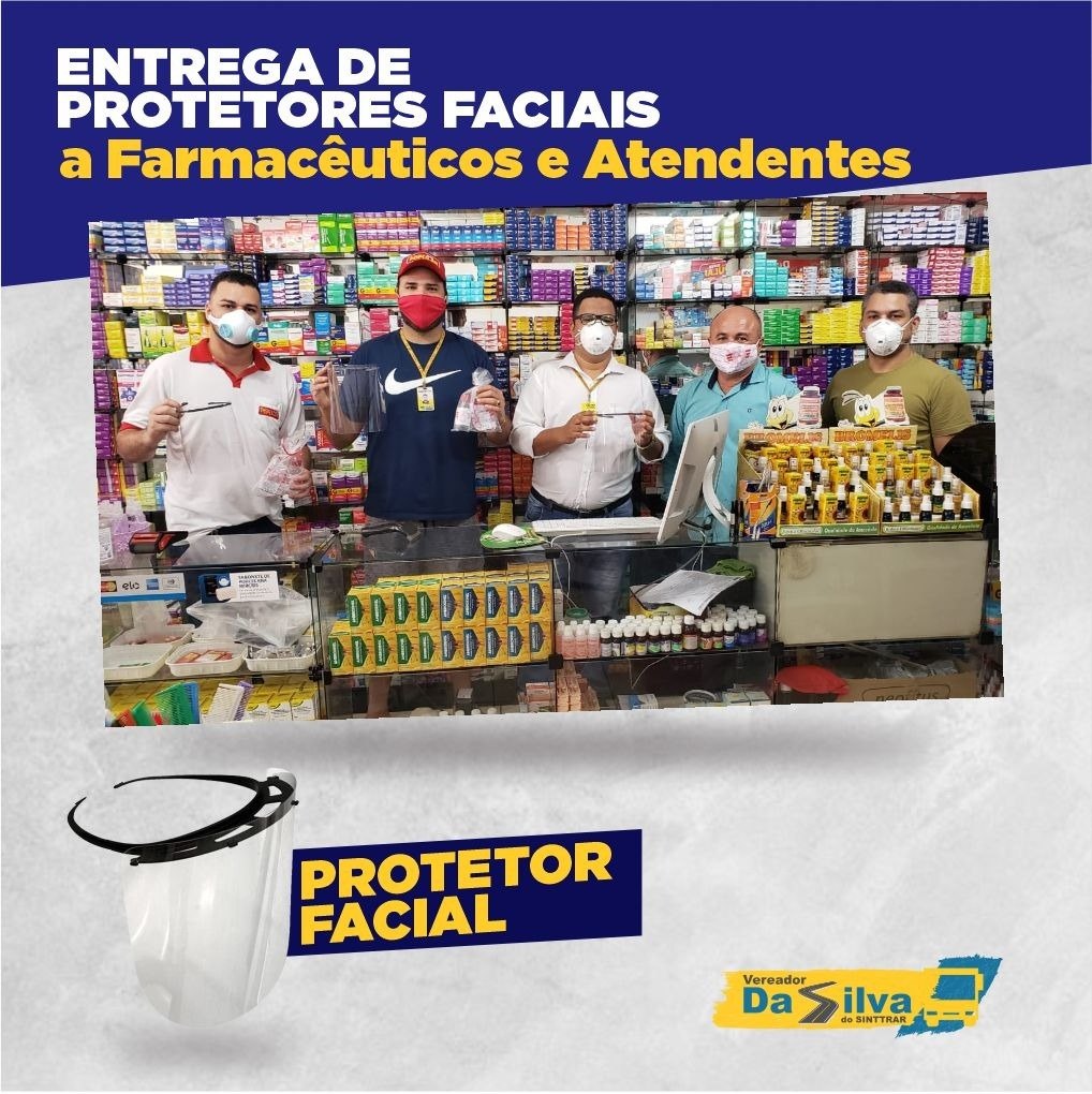 PROTEÇÃO FACIAL: Vereador Da Silva do Sinttrar consegue protetores faciais aos farmacêuticos 