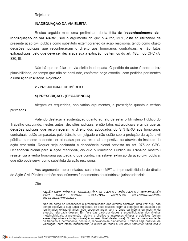 PRECATÓRIOS DO SINTERO: Advogados não vão receber honorários, decide Justiça do Trabalho