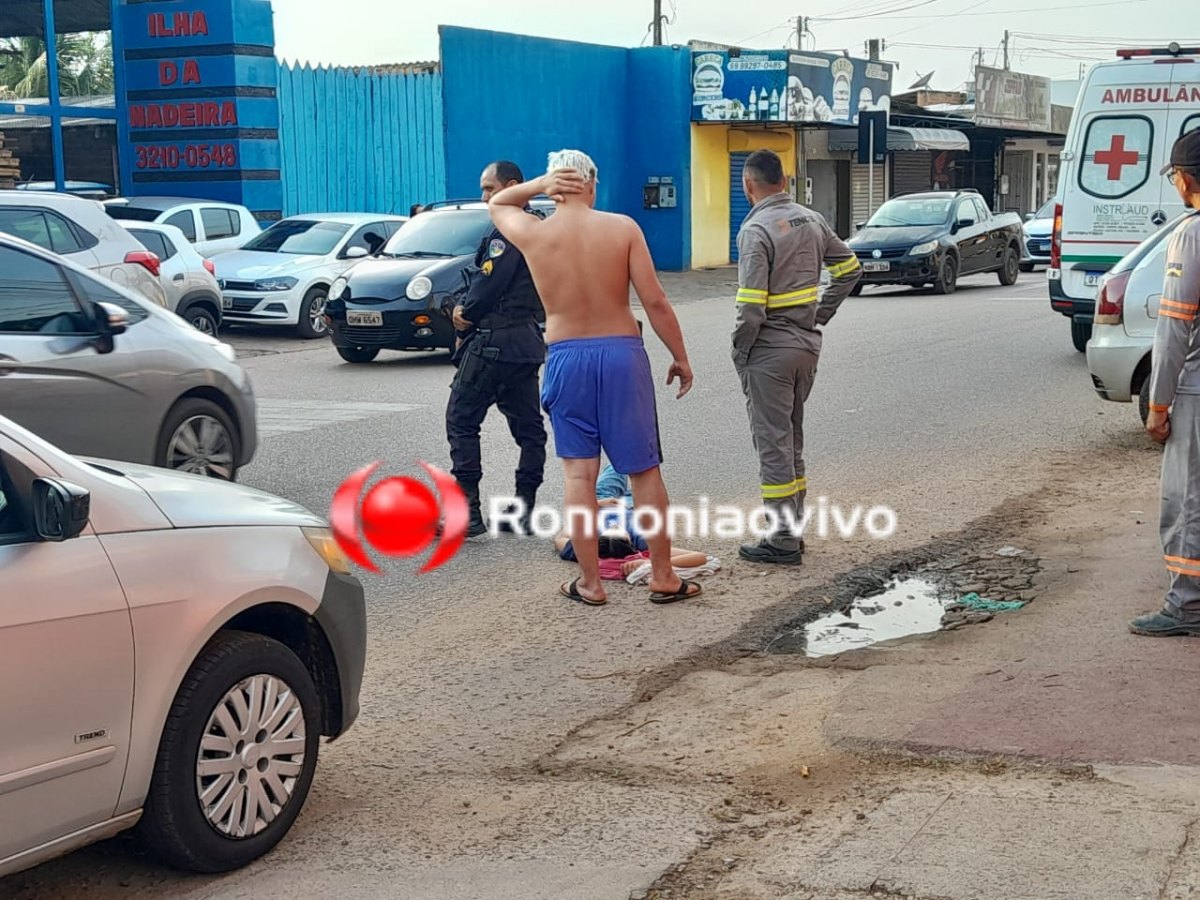 NA CAMPOS SALES: Casal de moto sofre acidente na frente de igreja em Porto Velho 