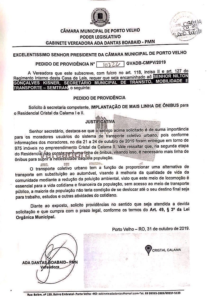  CRISTAL DA CALAMA: Semtran disponibiliza ônibus para moradores após pedido de Ada Dantas