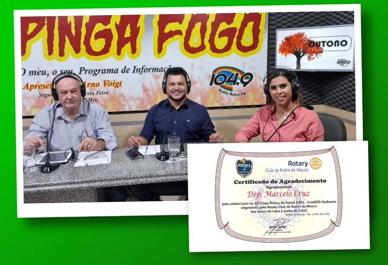 MARCELO CRUZ: Deputado recebe certificado de agradecimento por apoio à Copa Rotary de Futsal