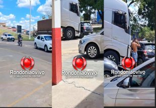 VÍDEO: Carreta arrasta carro na descida do viaduto da BR-364 com a Jorge Teixeira
