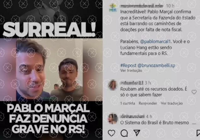 MENTIRAS: Autoridades gaúchas desmentem fake news de Pablo Marçal sobre doações