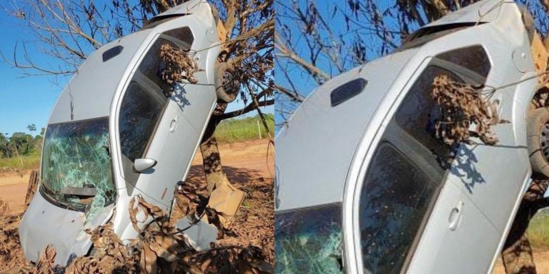 IMPRESSIONANTE: Carro fica engatado em árvore após grave capotamento
