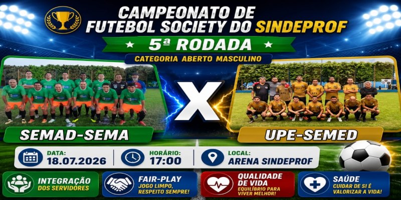 COMPETIÇÃO: Sábado (18) tem rodada do futebol society do Sindeprof 2026